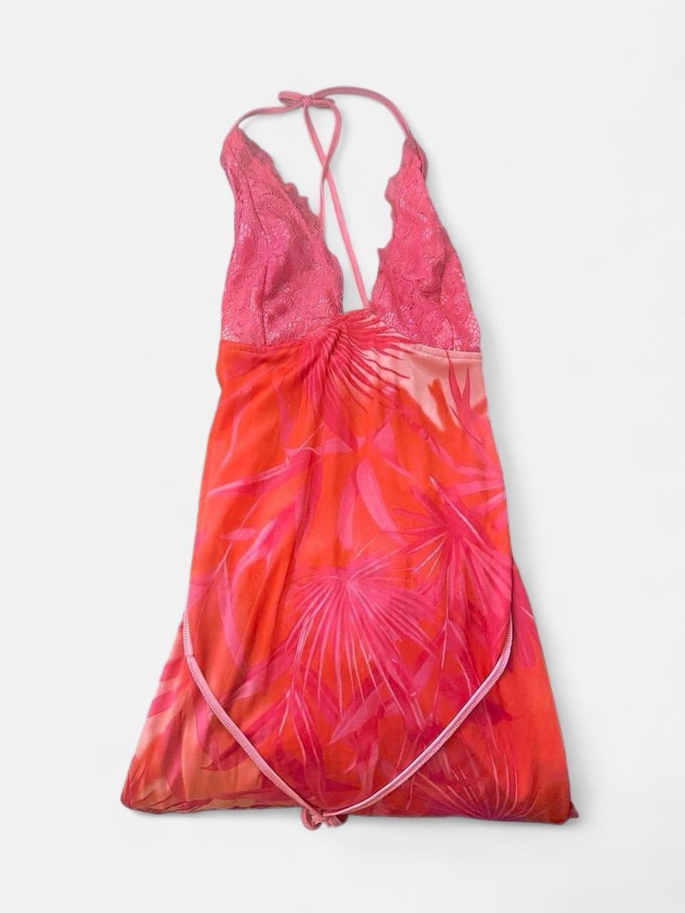 Halter One-Piece Swim Dress in Pink & Coral Floral